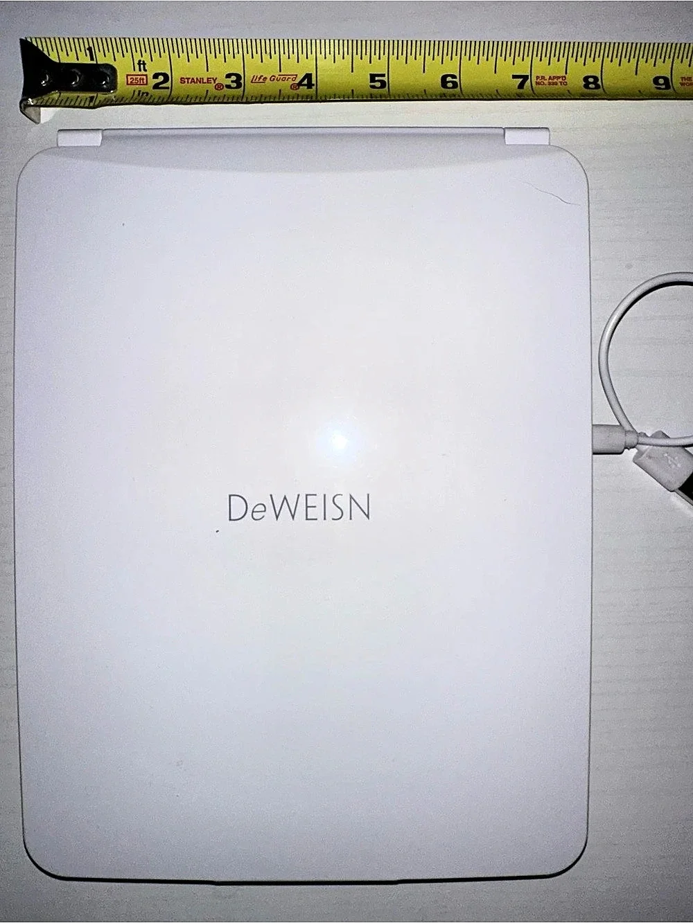 Portable Folding Chargeable LED Makeup Mirror White 3 Color Settings EUC